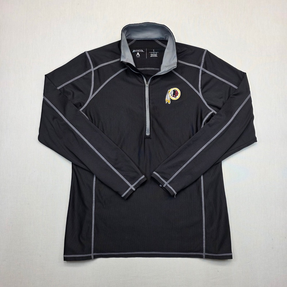 Antigua Washington Redskins Womens Quarter Zip Pullover Black Pinstripe Large
